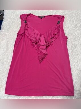 Adrienne Vittadini Ruffled V-Neck Sleeveless Top - Fuchsia